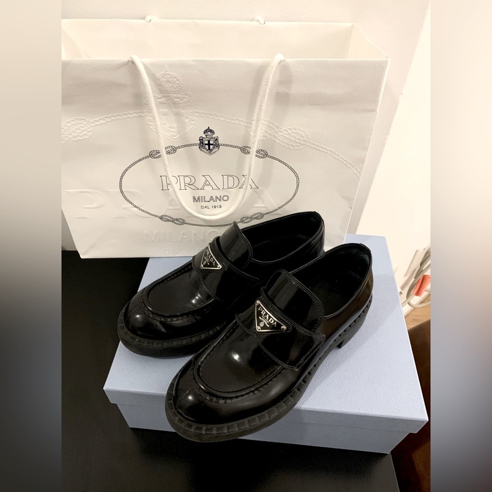 Prada brushed leather chocolate loafers (black) 35.5